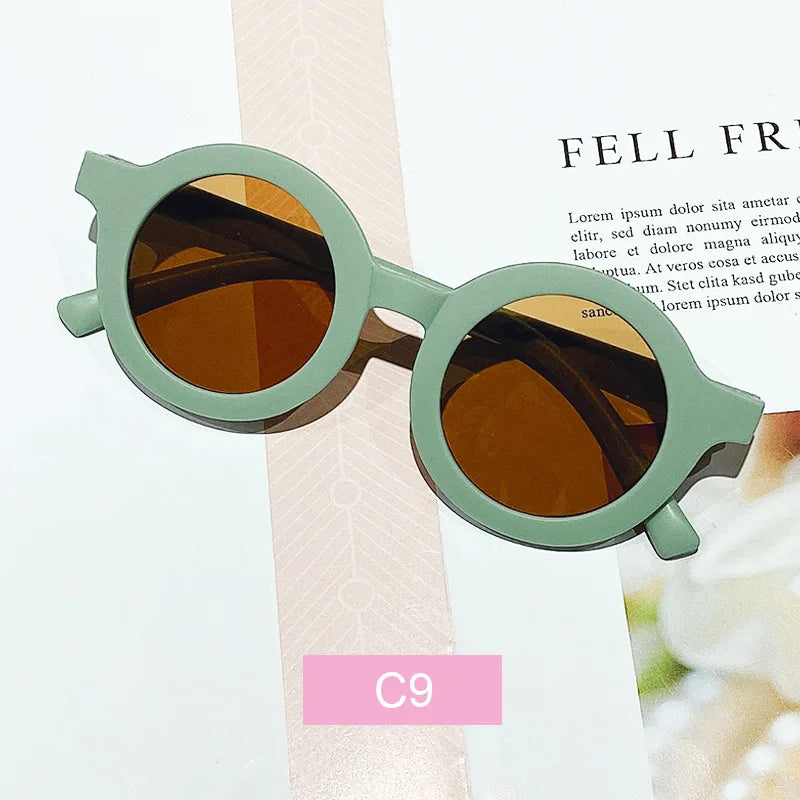 Korean Children's Sunglasses Retro Solid Round Frame Small Face Sunglasses Ultraviolet-proof Convenience Glasses Kids Glasses