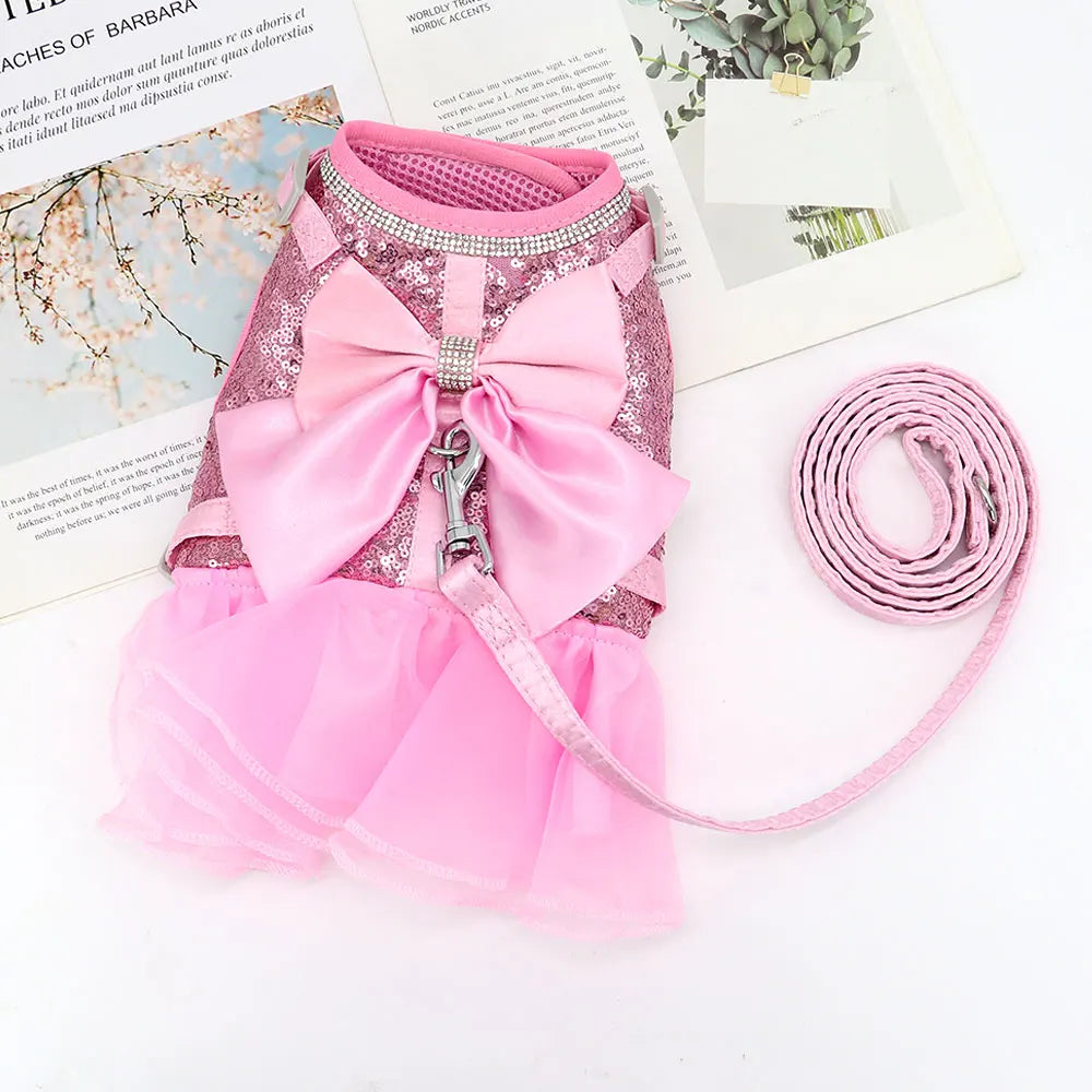 Cute Dog Cat Harness Leash Set Breathable Bowknot Puppy Kitten Vest Nylon Leashes For Small Medium Dogs Cats Pet Accessories Pug