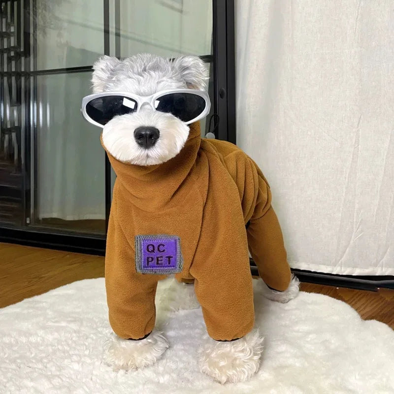 Pet Four Leg Clothes Autumn/Winter High Collar Jumpsuit Teddy Pomeranian Plush Dog Clothing Small Dog Puppy Clothes