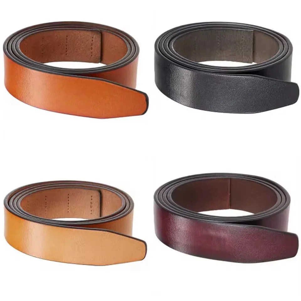 Men's Automatic Buckle Belts No Buckle Black Tan Brown Genuine Leather Belt For Men Luxury 3.5cm Width Holeless Male Strap