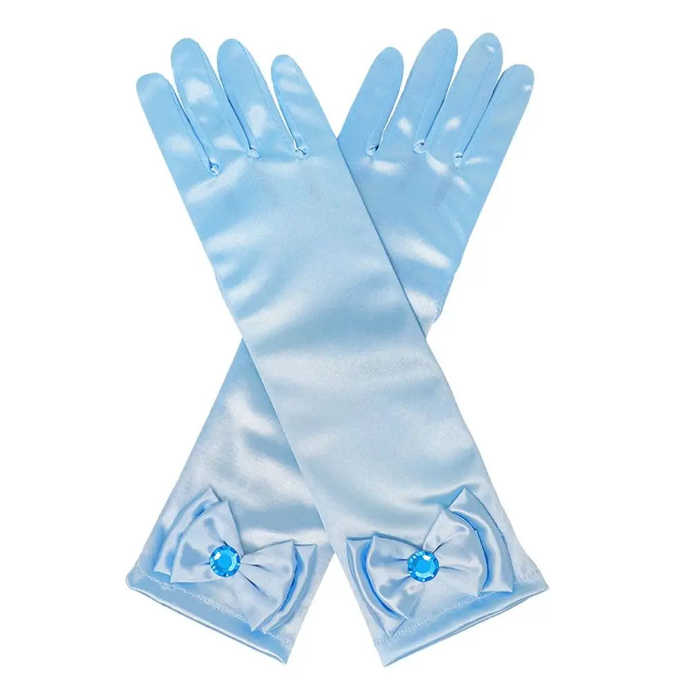 Children Long Gloves Princess Dance Performance Stage Gloves Satin Sequins Bow Glove Solid Full Finger Mittens Birthday Gifts