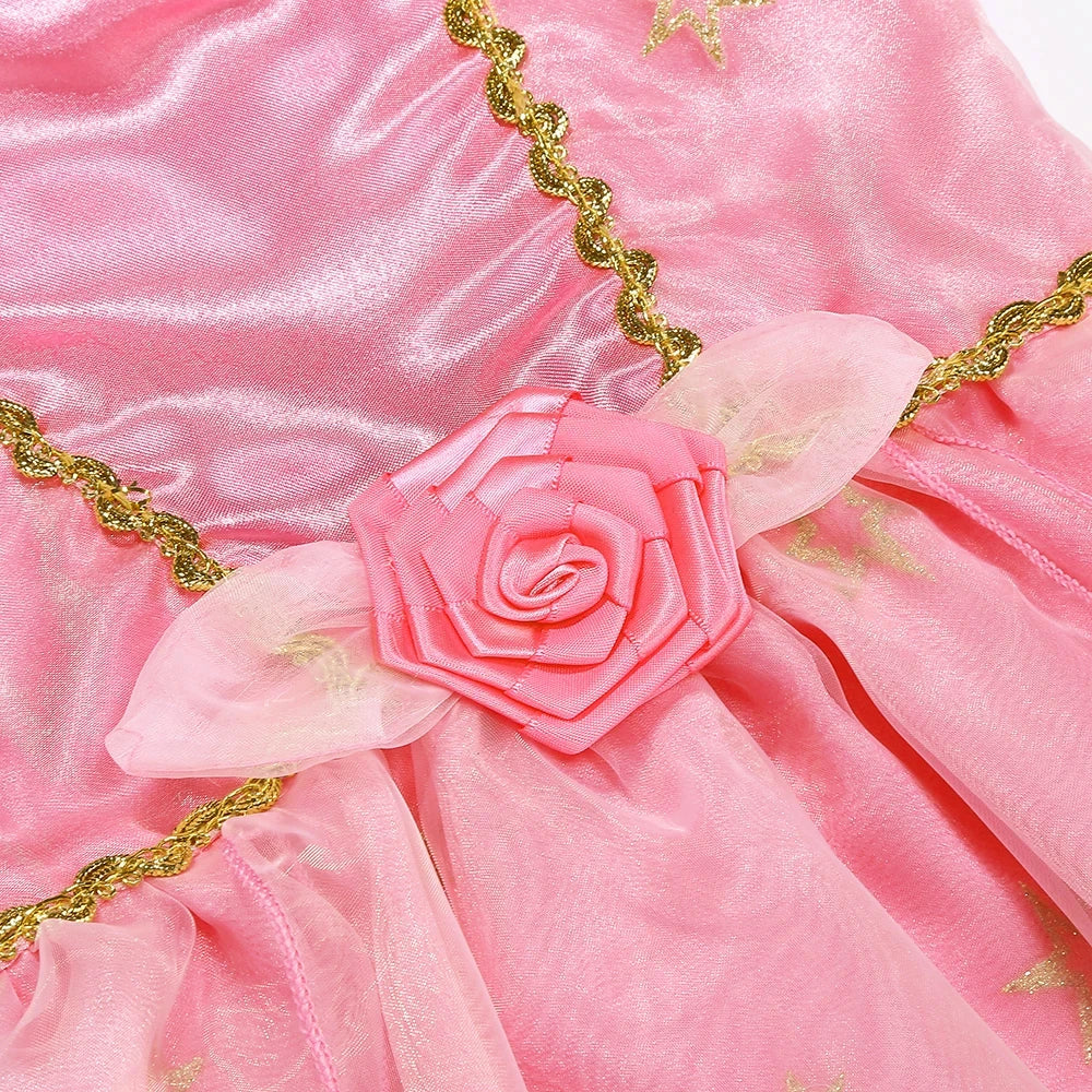 Kids Girls Fairytale Princess Fancy Dress Pink Embroidered Tulle Cosplay Outfit for Halloween Carnival Birthday Daily Wear