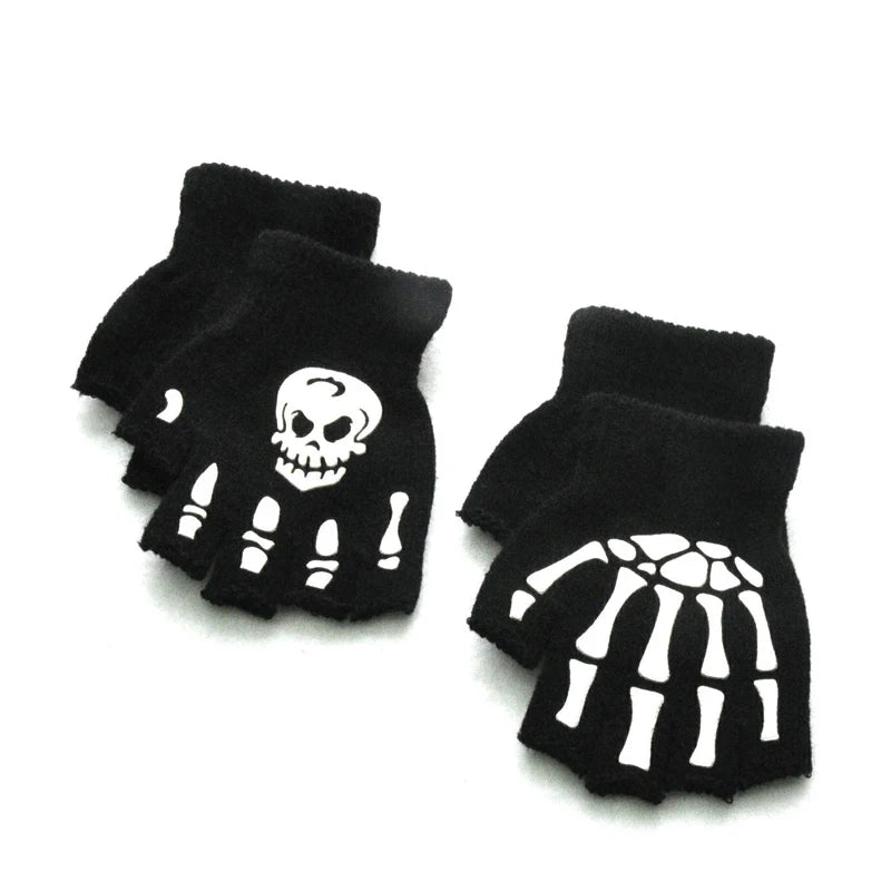 Children Kids Halloween Gloves Luminous Skull Baby Boys Girls Winter Warm Gloves Kids Mittens Gloves For Halloween Gift