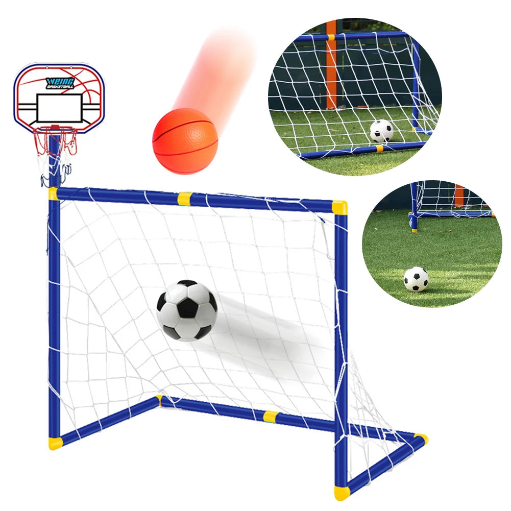 Kids 2 In 1 Basketball Hoop And Soccer Goal Set Portable Detachable Indoor Outdoor Sports Toy Birthday Gift For Boys Girls