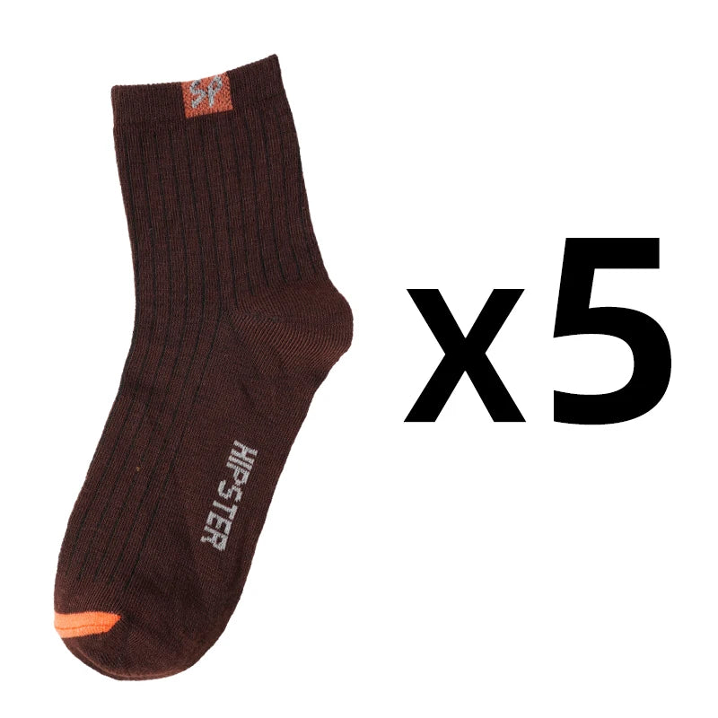 5 Pairs/Lot Men's Socks Polyester Cotton Fashion Street Fun New Styles Middle Tube Soft Breathable Short Casual Sock