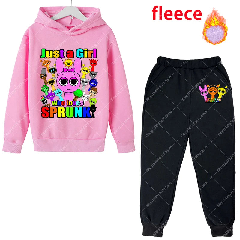 Sprunki Kids Anime Cute Hoodies Pants Set Children Autumn Winter Clothing Boy Girl Cartoon Hooded Top Fashion Trousers Gift 2025