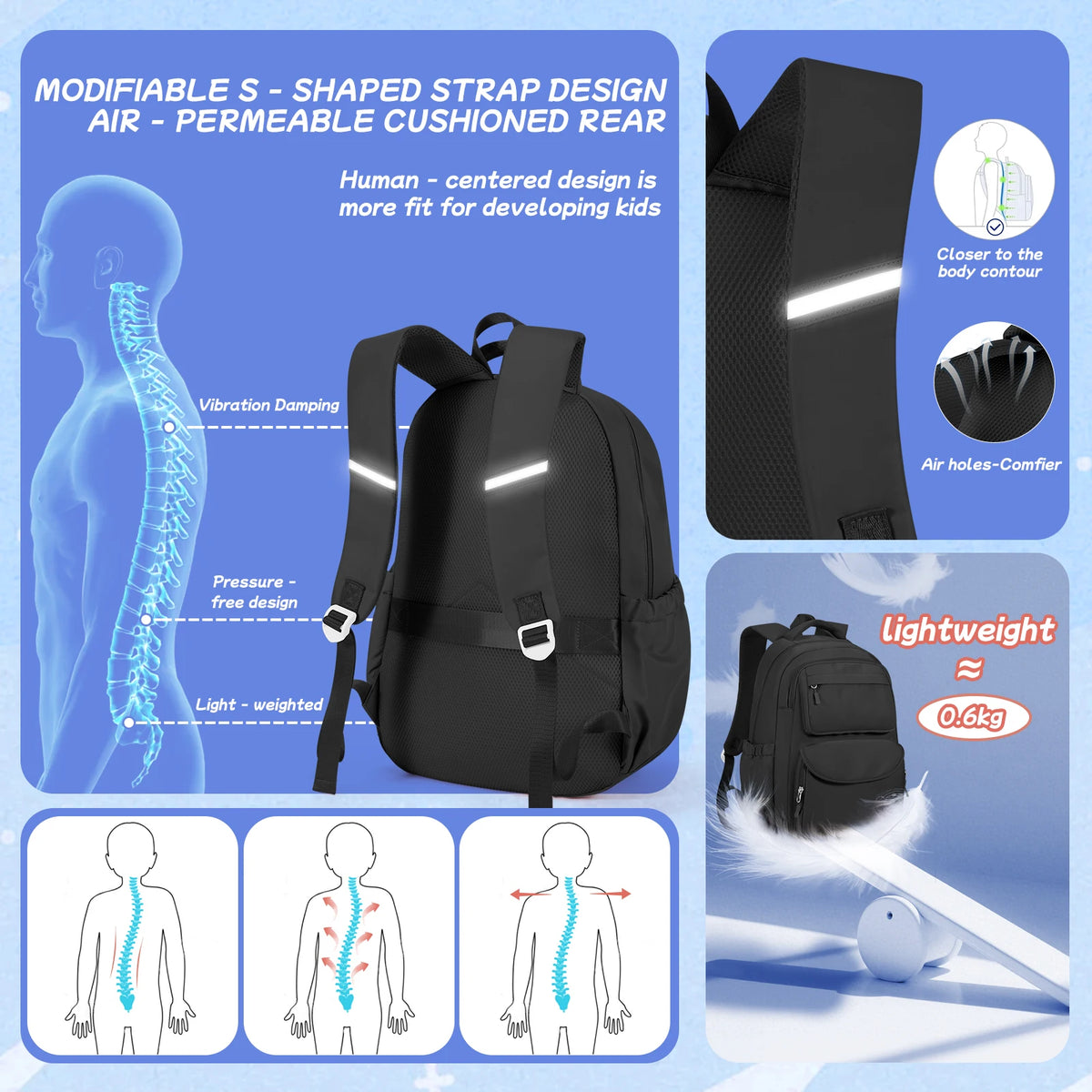 Backpack Children from 8 Years，School Backpack for Girls from Elementary to Teen Years，Boys Lightweight Multi-Pocket School Bags