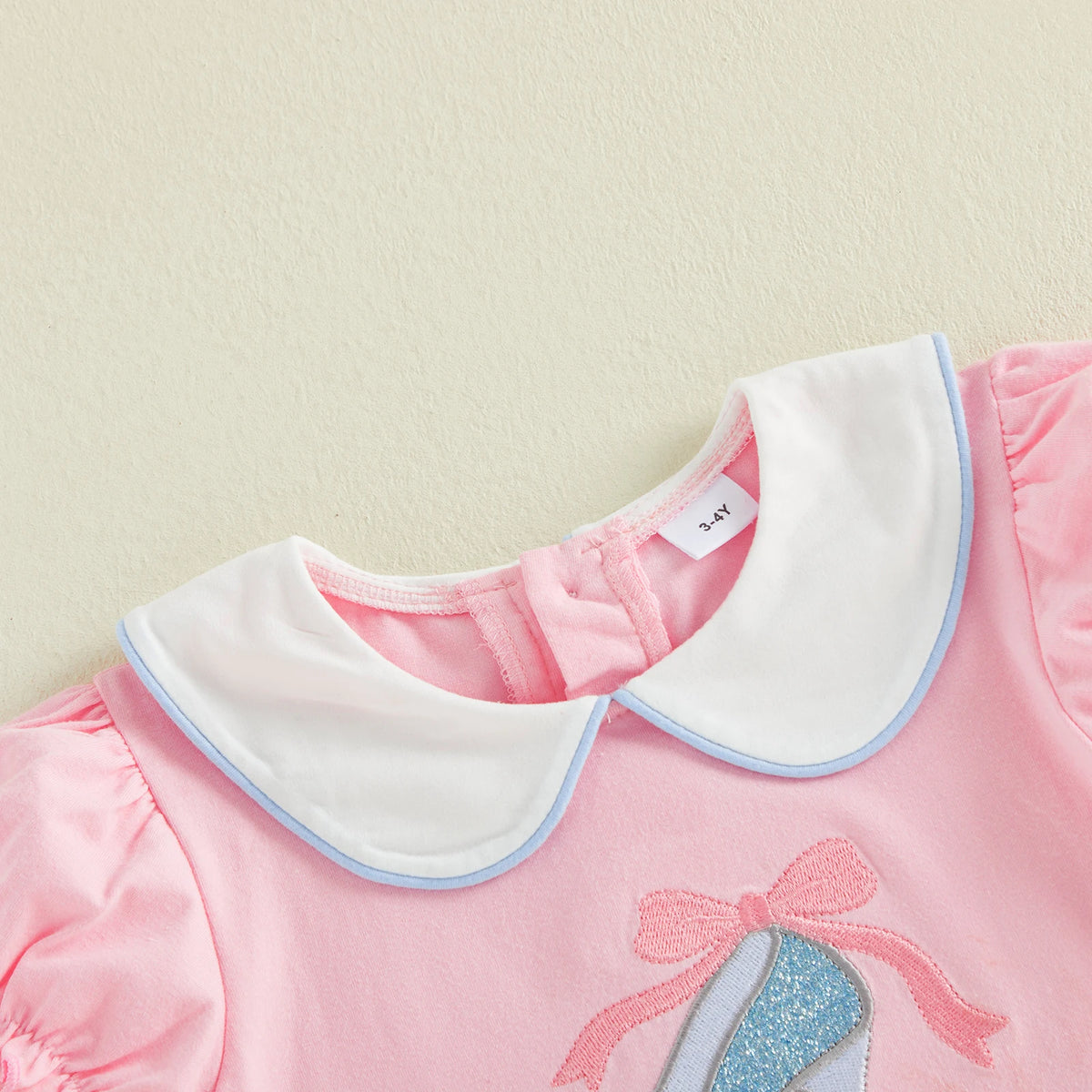 Cute Kids Gir Casual Dress Short Sleeve Doll Collar Embroidery Bowknot Summer Dress Costume Clothes