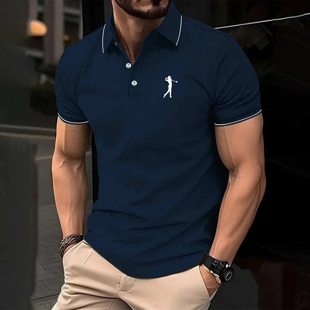 New men's polo shirt in solid color, classic men's polo shirt, short-sleeved, high-quality casual business polo shirt, social me