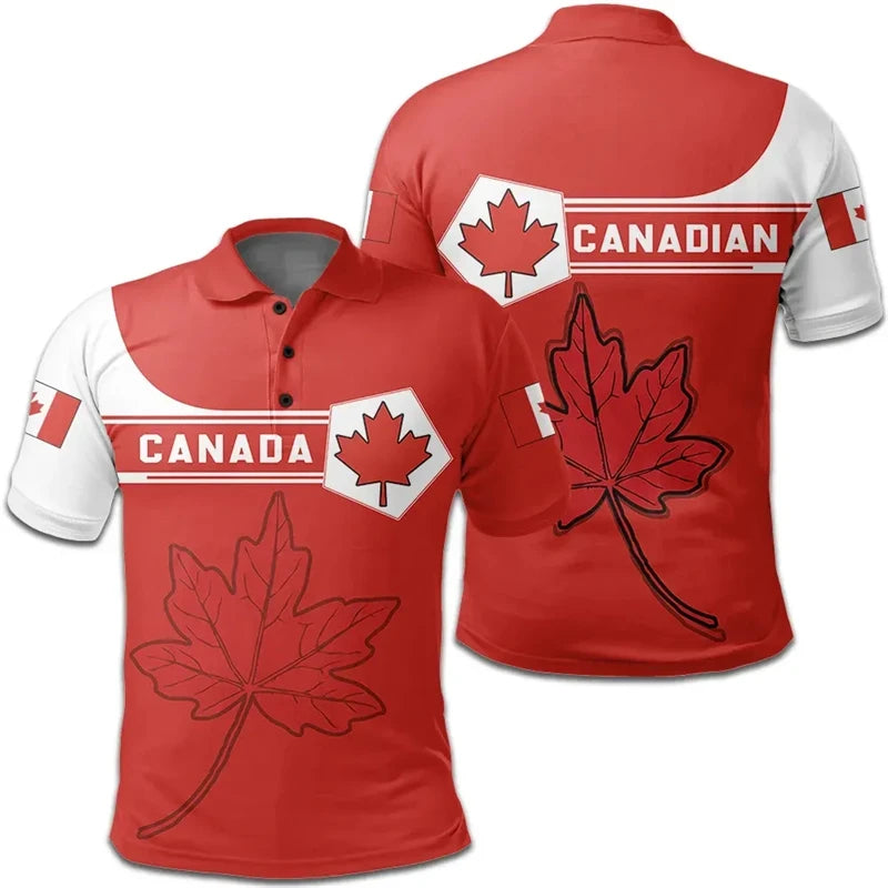 T-shirt Men Clothing Polo Shirts Street Canada Flag Print Casual Short Sleeve Tops Shirt Newest Lapel Zipper Tees Clothing 2024