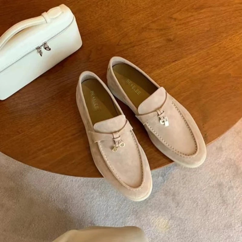 Designer Shoes for Women Suede Leather Slip-on Loafers Girl Fashion Flat Boat Shoes