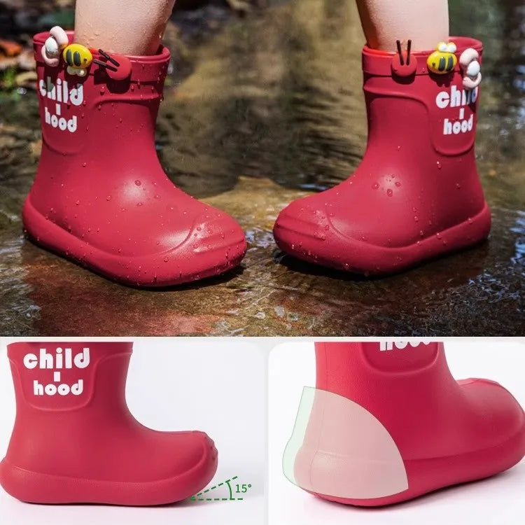 Summer Children's Rain Boots Kids Girls' Rain Shoes Waterproof Boys' High Tube Anti-slip EVA Boots Students' Baby Buckle Boots