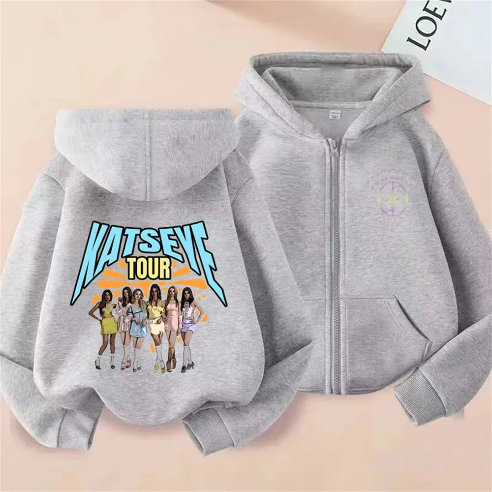 Toddler Girl Clothes Girl Group Katseye Zipper Hoodie Boys Fashion Casual Sweatshirt Movie New Kids KATSEYE Zip UP Hooded Tops