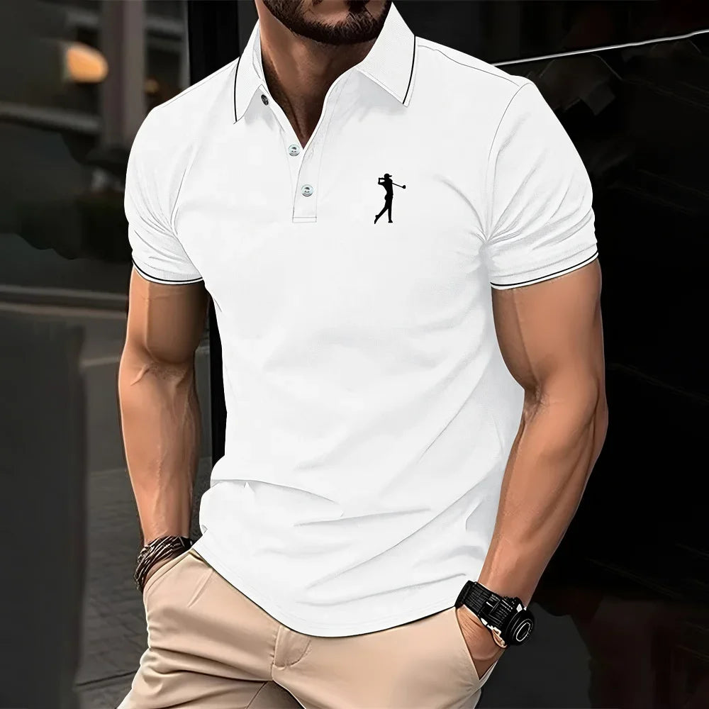 New men's polo shirt in solid color, classic men's polo shirt, short-sleeved, high-quality casual business polo shirt, social me