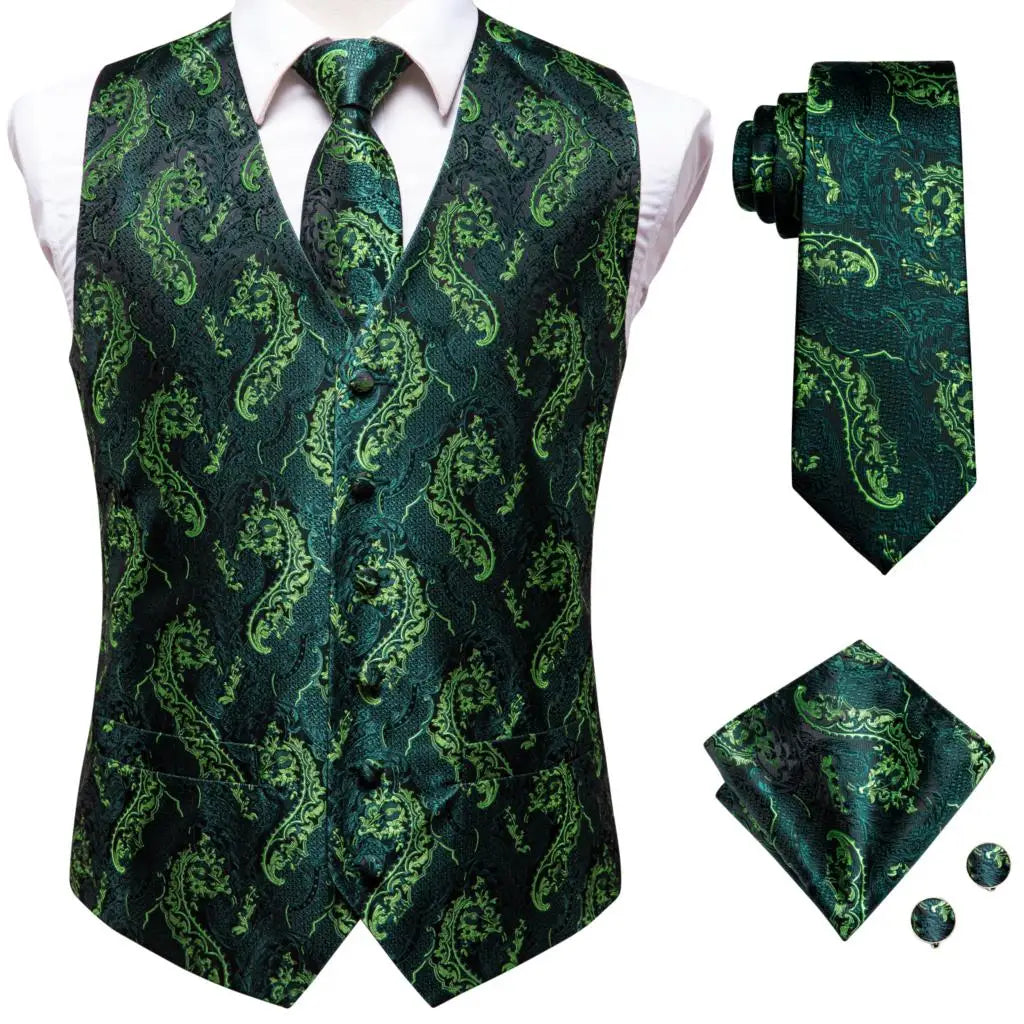 Hi-Tie Navy Paisley Dress Vest Set For Men Dark Blue Jacquard Men's Suit Vest Male Waistcoat For Wedding Formal Jacket