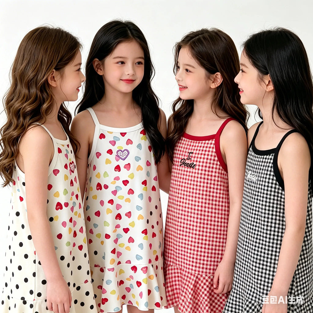 Cute Dress For Kids Girl Summer Dresses Children's Fashion Dress Thin Girls' Halter Children's Flower Polka Dot Plaid Nightgowns