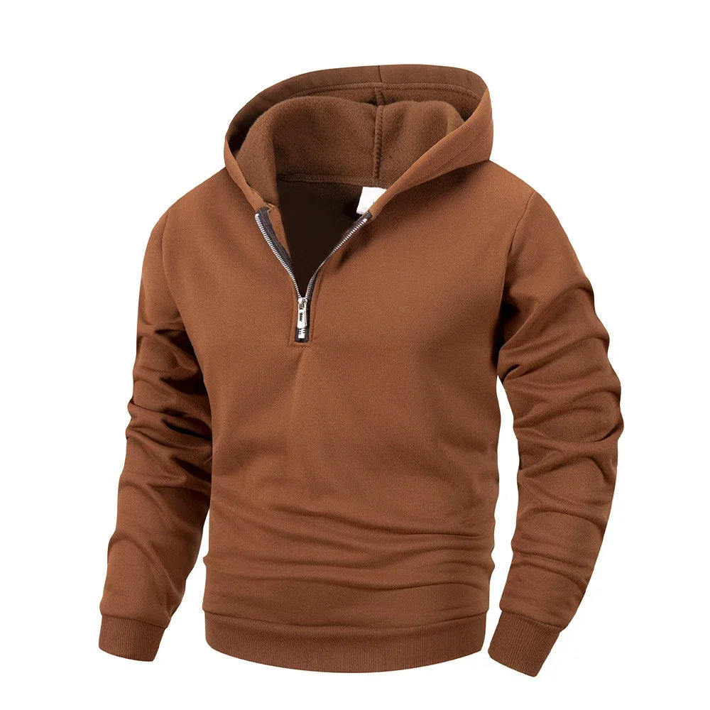 Men Casual Half - Zipper Fleece Sweatshirts Tops Men Sport Classic Fleece Warm Hooded Outdoor Zip Hoodie Basic Pullover S-2XL