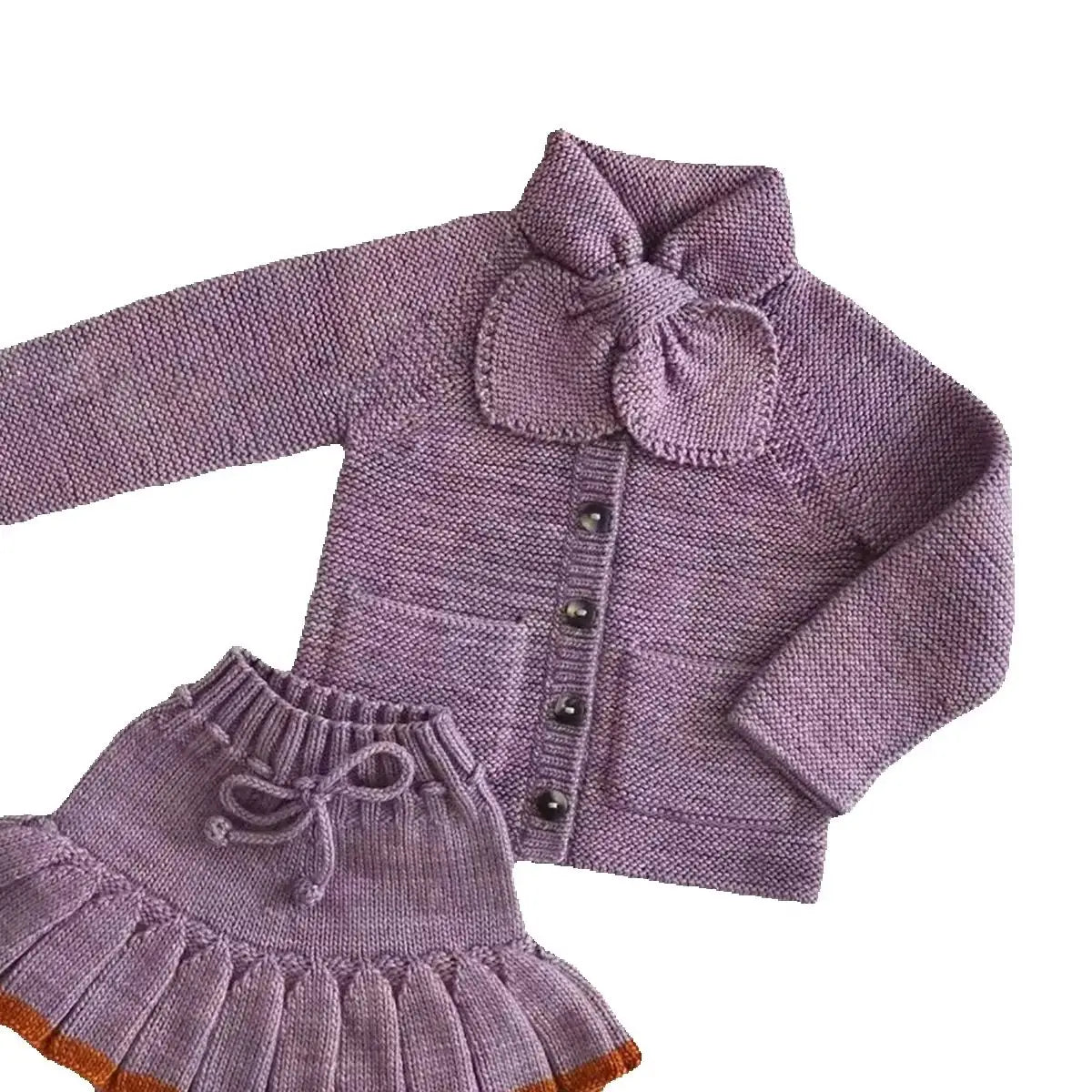Girls Sweater Set 2026 New Autumn Winter Purple Heart Bow Knit Sweater Skirt Pants 2 Piece Set Kids Fashion Outfit