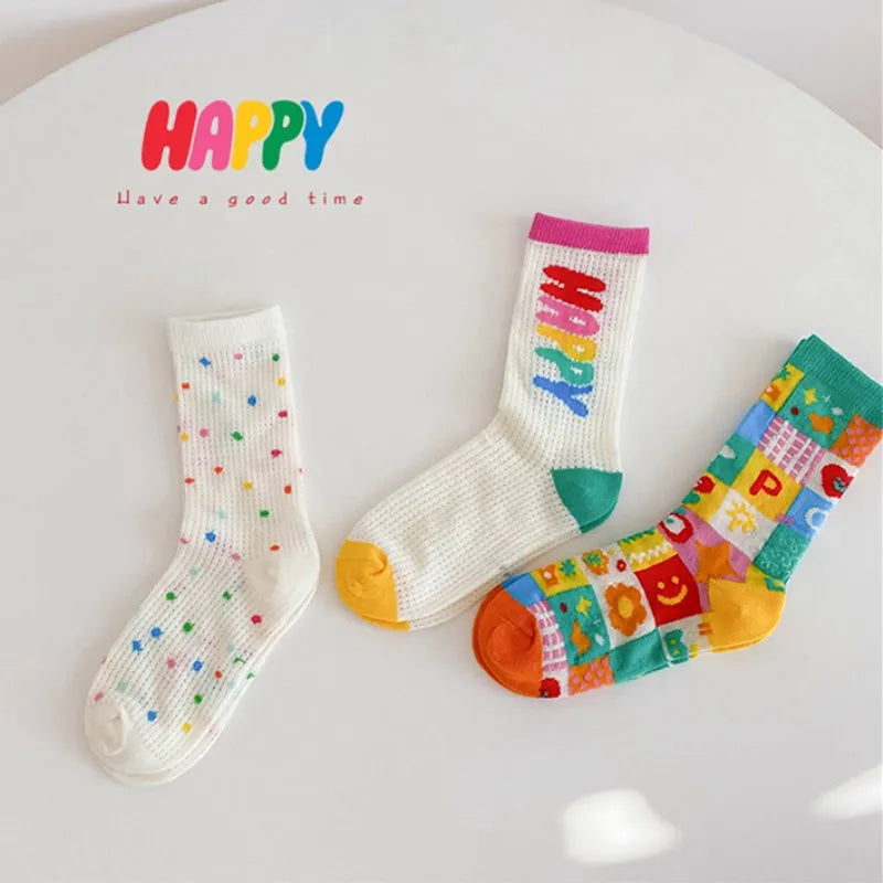 1-12Y Children Socks Summer Socks Kids Boys Girls Rainbow Color Cute Trendy Socks Ventilation 3 Pairs/bag