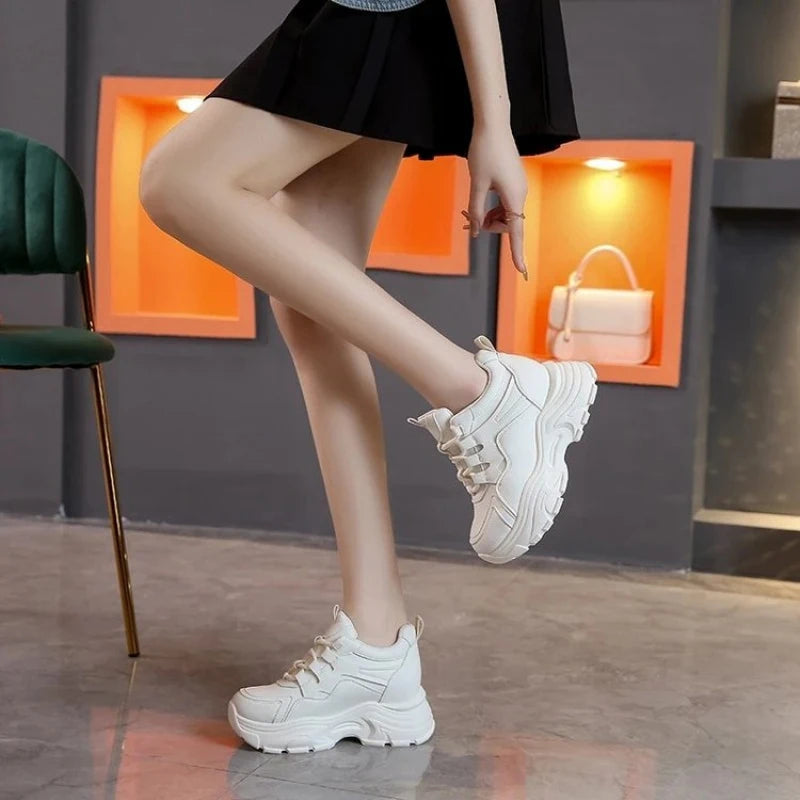 Women's Walking Sneakers, Lightweight Non-Slip High-Top Platform Chunky Sneakers, Elevator Shoes for Daily Wear & Fitness