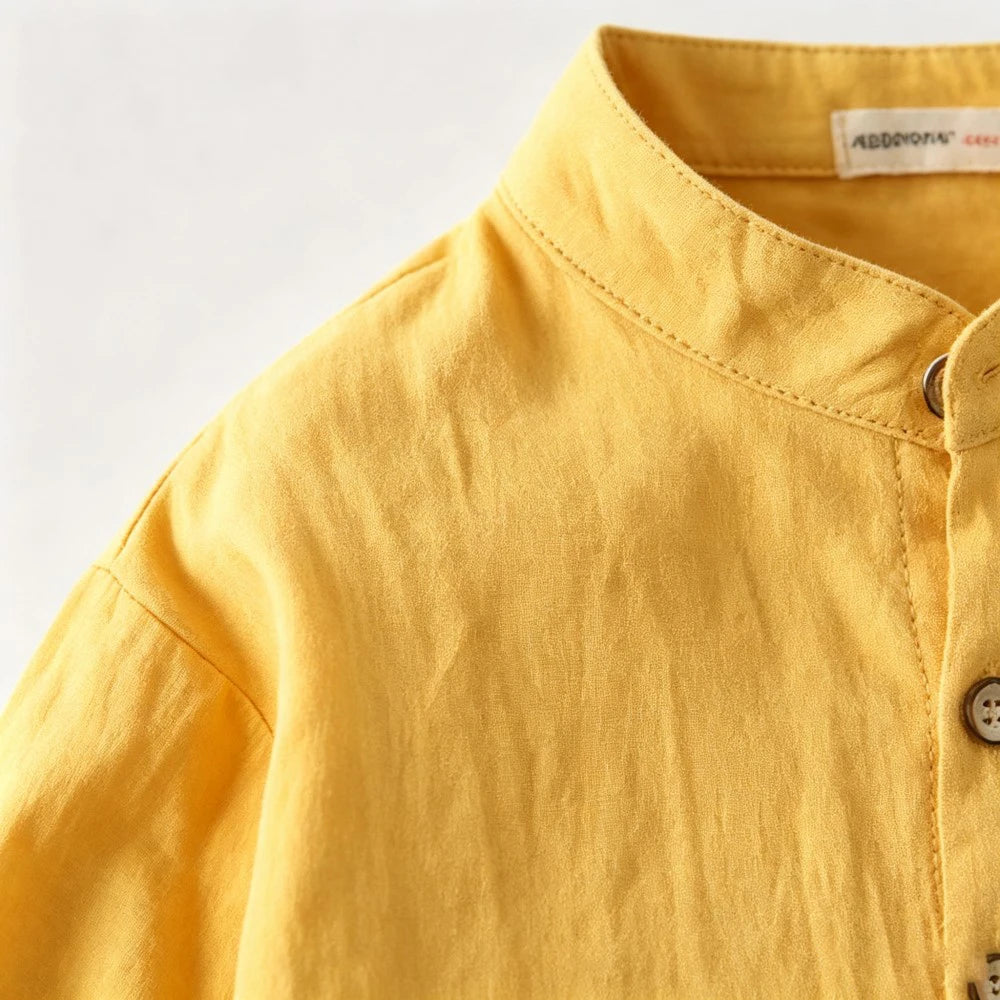 Kids Solid Color Shirts 100 Cotton Long‑Sleeve Stand Collar Loose Fit Tops For 1‑6Y Toddler Boy Girls Kindergarten Spring Outfit