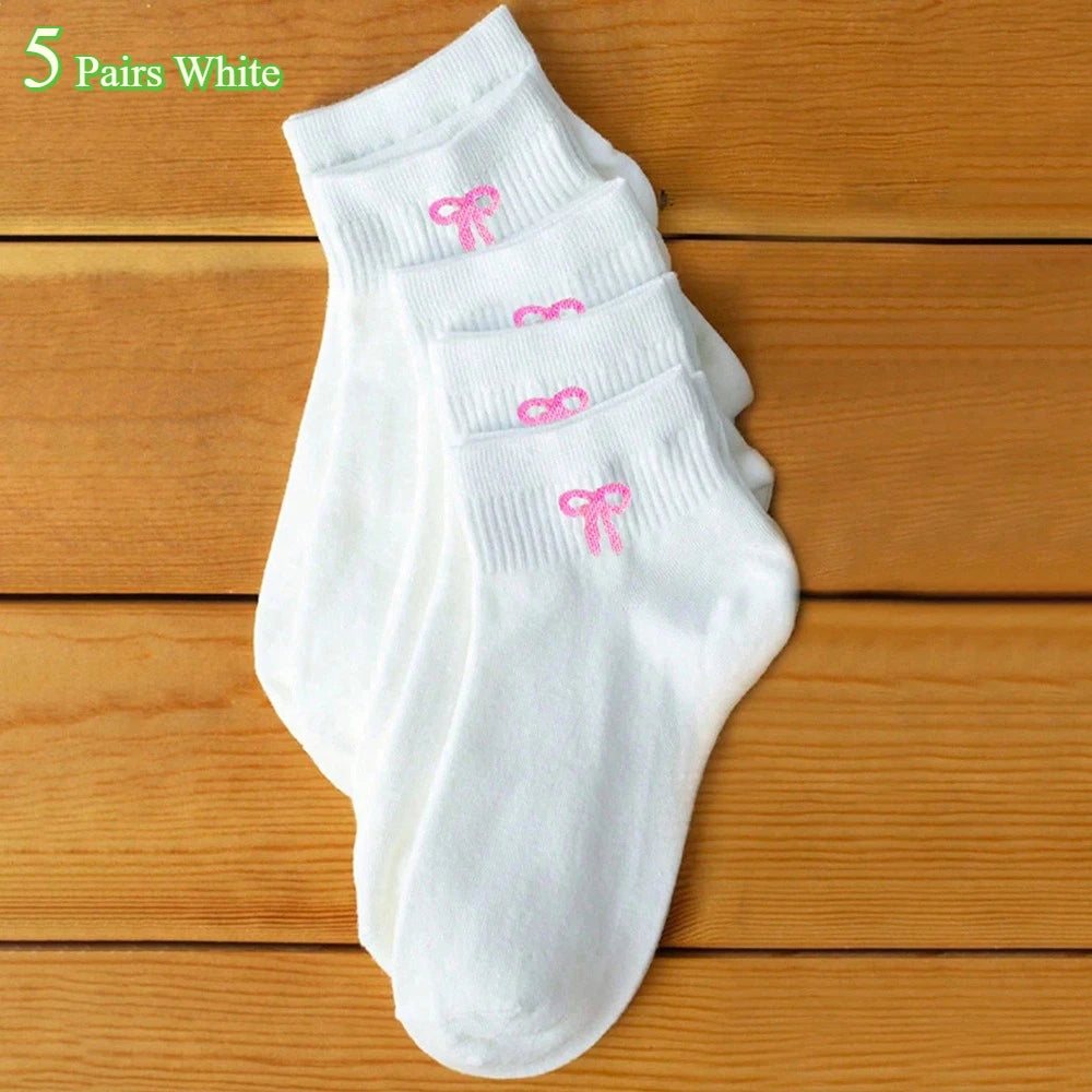Women's Cute Bow Printed Black White Socks Spring Autumn Sweat Absorbing Breathable Soft Comfortable Casual Socks 5/10 Pairs