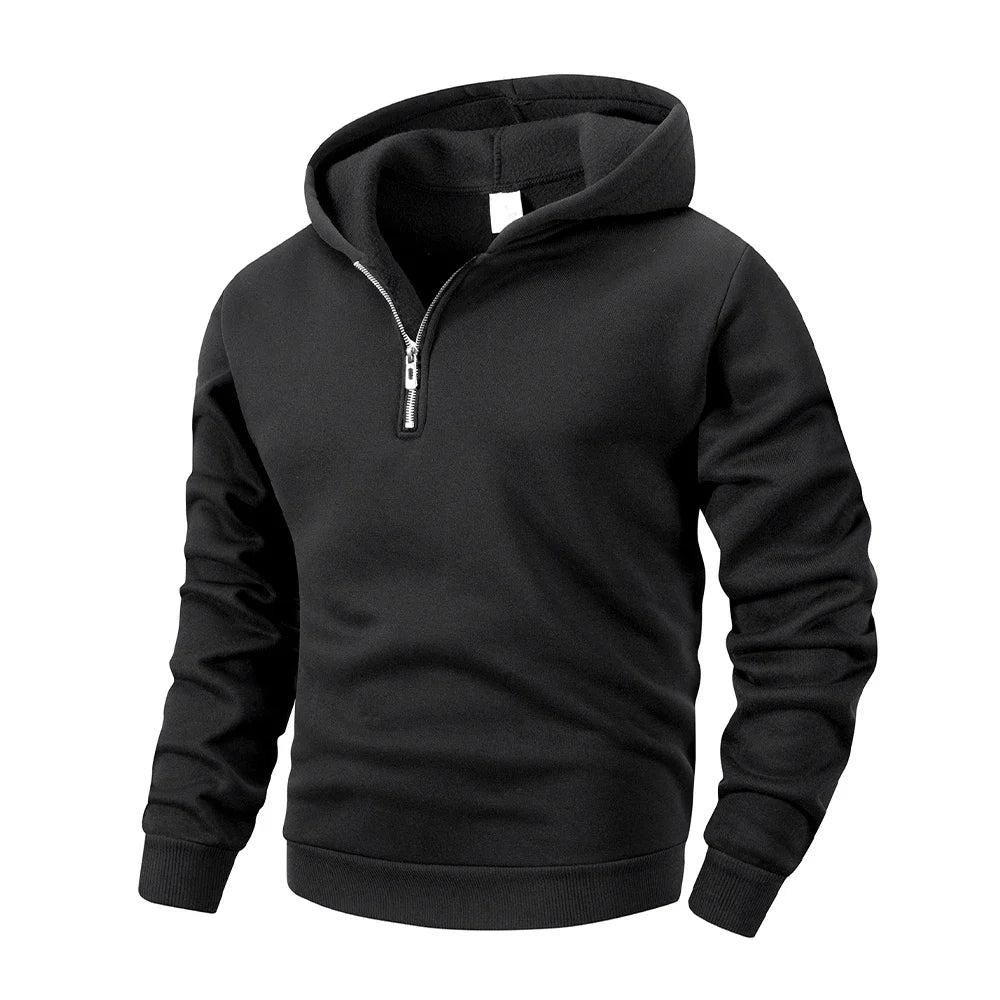 Men Casual Half - Zipper Fleece Sweatshirts Tops Men Sport Classic Fleece Warm Hooded Outdoor Zip Hoodie Basic Pullover S-2XL