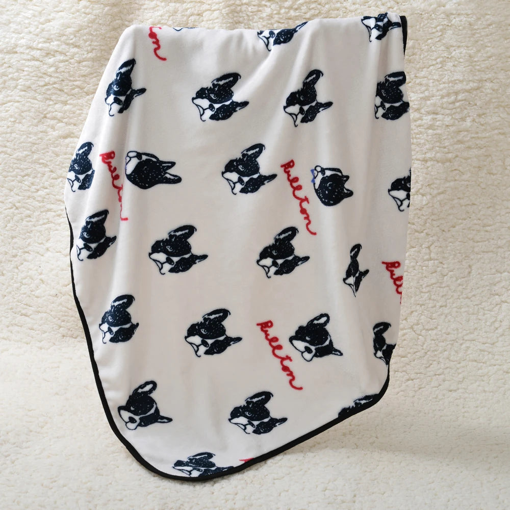 Soft Flannel Pet Blanket Cute Bulldog Print Warm Dog Bed Mat Cat Cover Breathable Sleeping Pad for Puppy Kitten Hamster Supplies