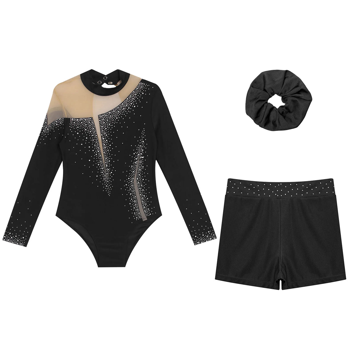 Kids Girls Ballet Dance Leotard With Body Shorts Hair Band Long Sleeve Workout Outfits Gymnastics Jersey Bodysuit Clothes