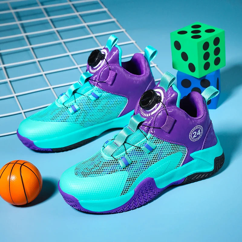Yellow Children's Basketball Shoes Mesh Breathable Sports Shoes For Teenagers Non-Slip Wear-Resistant Basketball Sneakers Kids