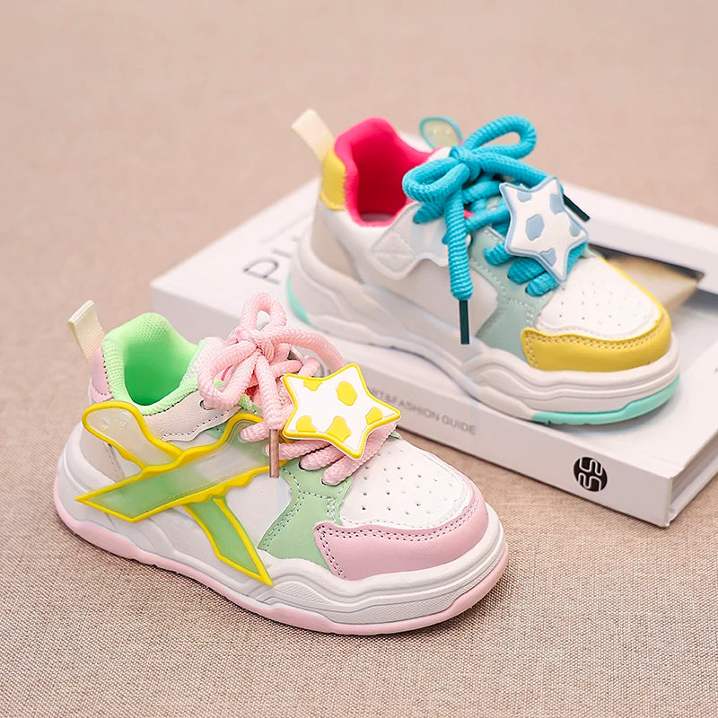 Kids Sneakers Versatile for Girls Tennis Shoes Fashion Causal 2024 New School Children Running Shoes with Cute Stars Non-slip