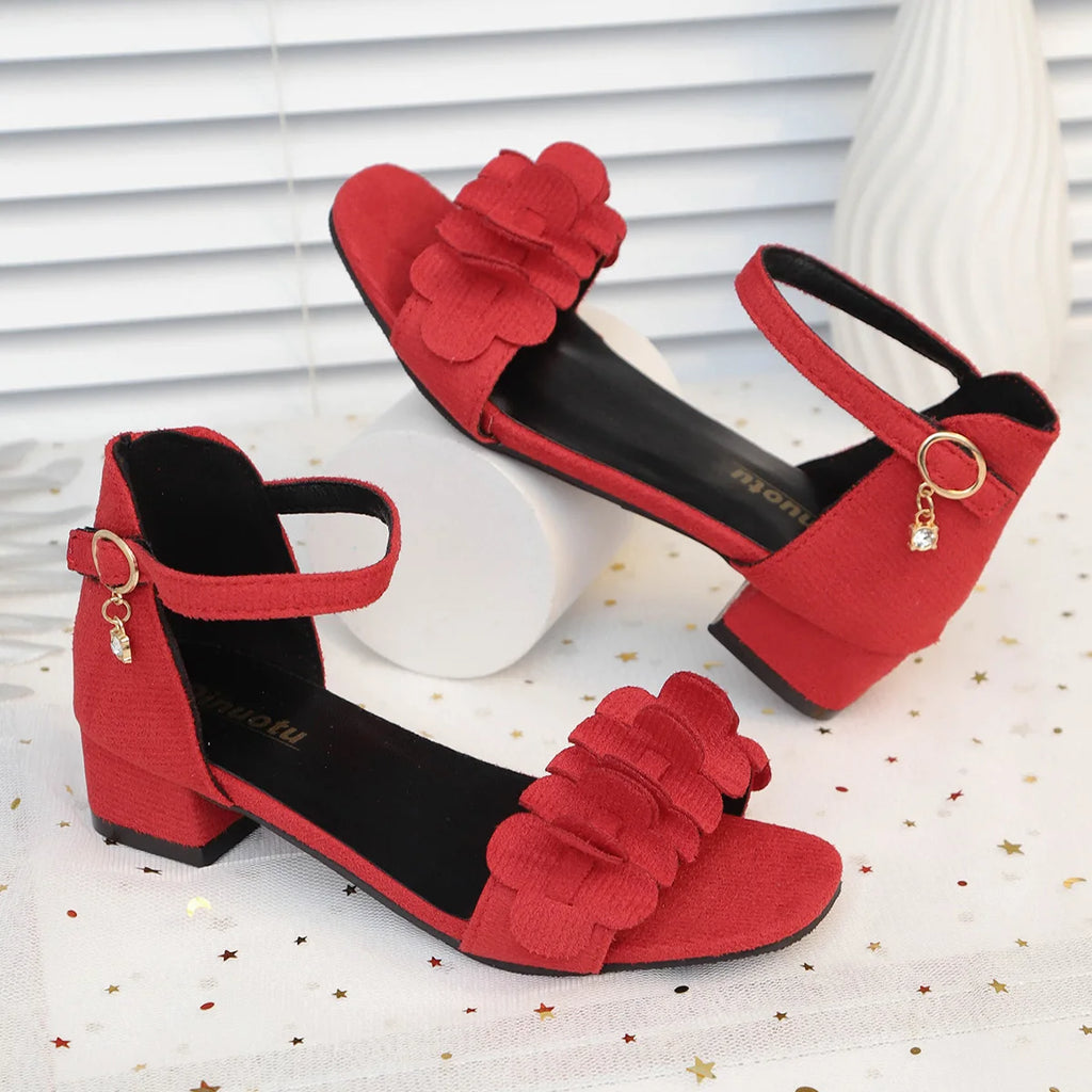 Little Girls High Heels Sandals 2026 New Summer Kids Strappy Leather Sandals Non-slip Simple Princess Girls School Dance Shoes