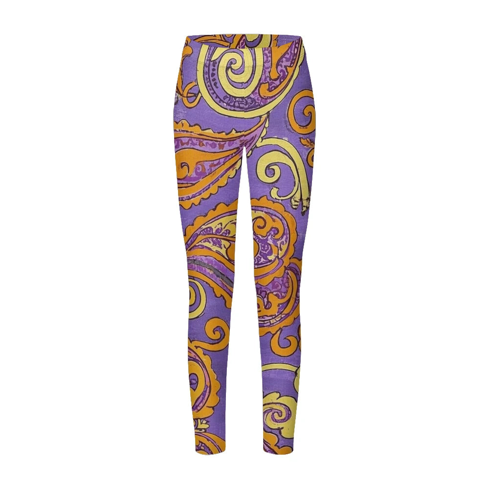 Women High-Waisted Vintage Paisley Print Sports Leggings Full Length Athletic Pants for Yoga Fitness and Casual Boho Chic Wear