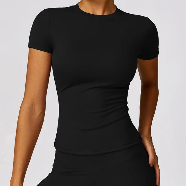 Women's Sports T Shirt Summer Short Sleeve Running Round Neck Breathable Stretchy GYM Yoga Slim Fitness Active Top Tee