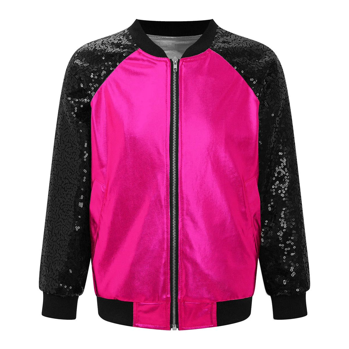 Kids Girls Hip-hop Jazz Street Dance Coat Long Sleeve Shiny Bronzing Cloth Baseball Jacket Bomber Outerwear Streetwear Dancewear
