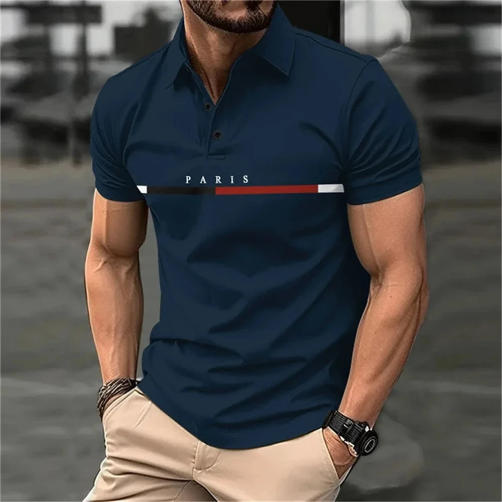 Letter Men's Summer Polo Shirt Breathable Golf Polo T-Shirt Sport Hiking Shirts Casual Work Short Sleeved Male Business Clothes