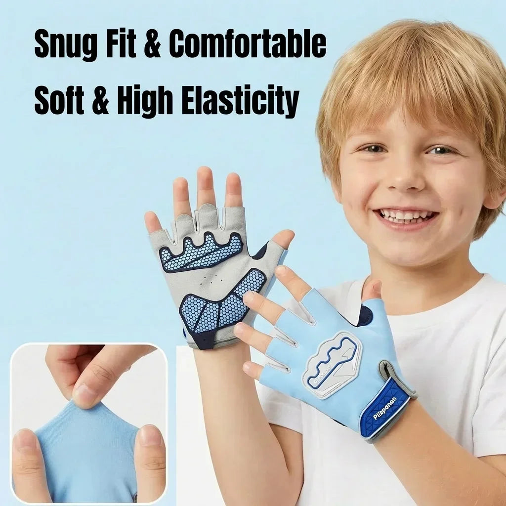 Kids Half Finger Sports Gloves Anti‑Slip Shock‑Absorbing Breathable Cycling Skateboard Protective Gloves for Boys Girls Outdoor