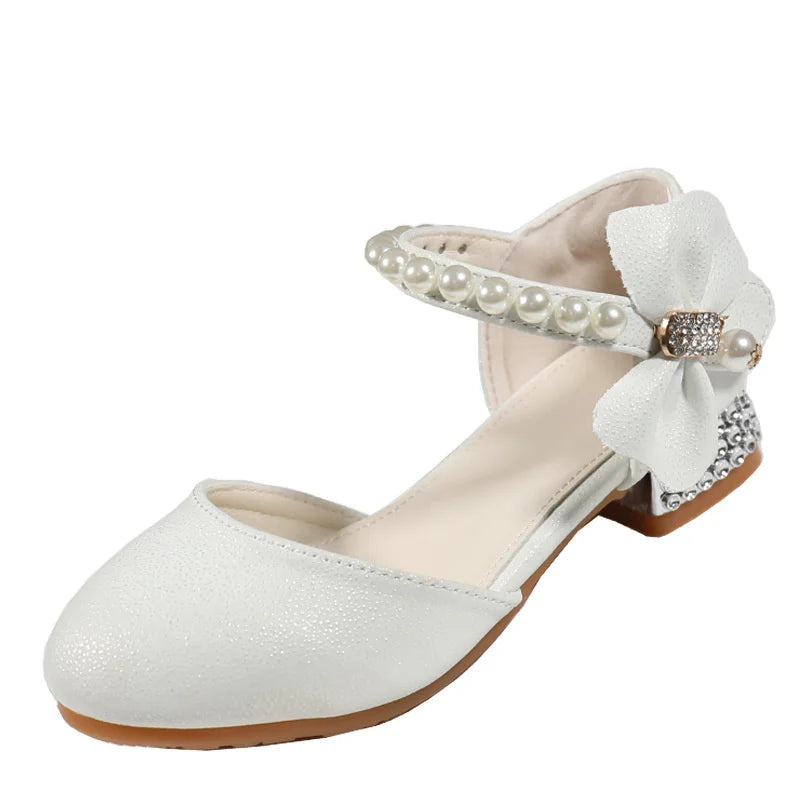 Children Girls Leather White Princess High Heel Kid Dress Student Show Dance Sandal Shoes Toddler Shoes Girl Mary Jane