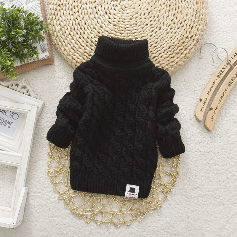 DIIMUU Kids Boy Girl Sweater Knitwear Turtleneck Pullover Clothes Baby Winter Tops Solid Sweaters Children Boy Girl Warm Coat