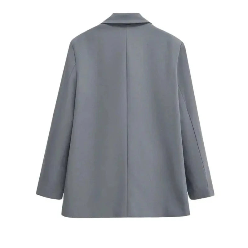 2025 Fashion Simple Loose Double Breasted Blazer Coat Long Sleeve Flap Pockets Female Outerwear Chic Tops Office Outwear