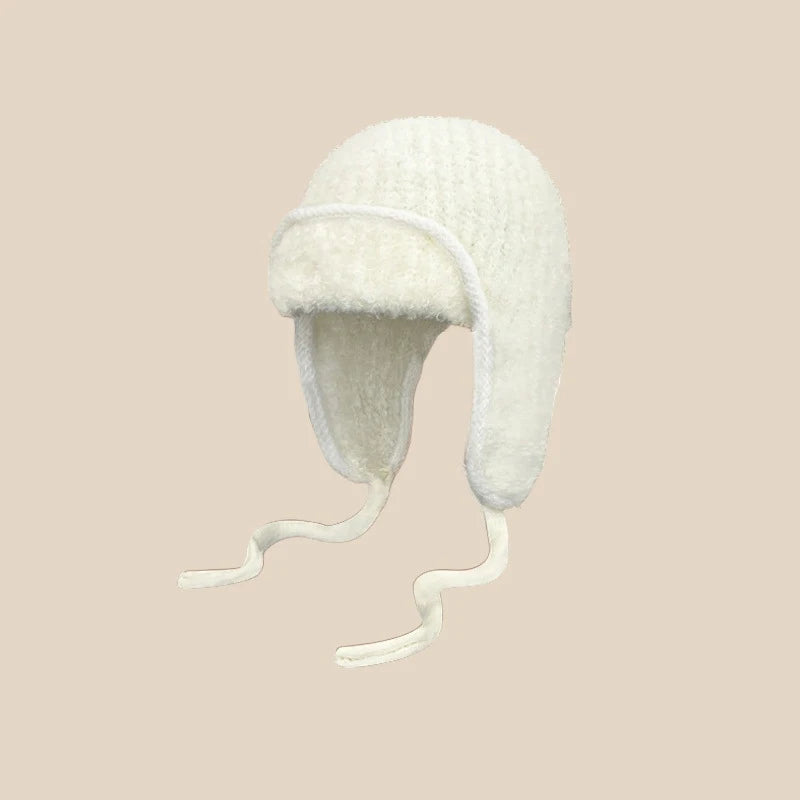 Ear-protective Woolen Knitted Hats for Women, Autumn Winter Thickened Fleece Caps, Ideal for Large Head Circumference