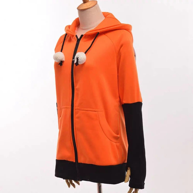 Animal Fox Ear Cosplay Costumes Hoodie Coat Warm Orange Green Sweatshirt Unisex Hoodies Carnival Party Clothes