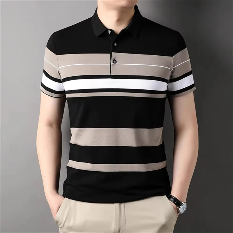 Retro Stripe Graphic Polo Shirts For Men Simple Fashion Daily Wear 3D Printed Father Polo Shirt Casual Breathable Oversized Tops