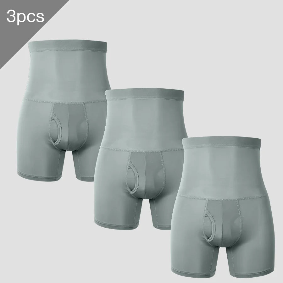 3PCS Men's sports underwear: high-waisted, belt-cinching, lengthened, anti-leg chafing, waist-protecting, flat-angle shorts