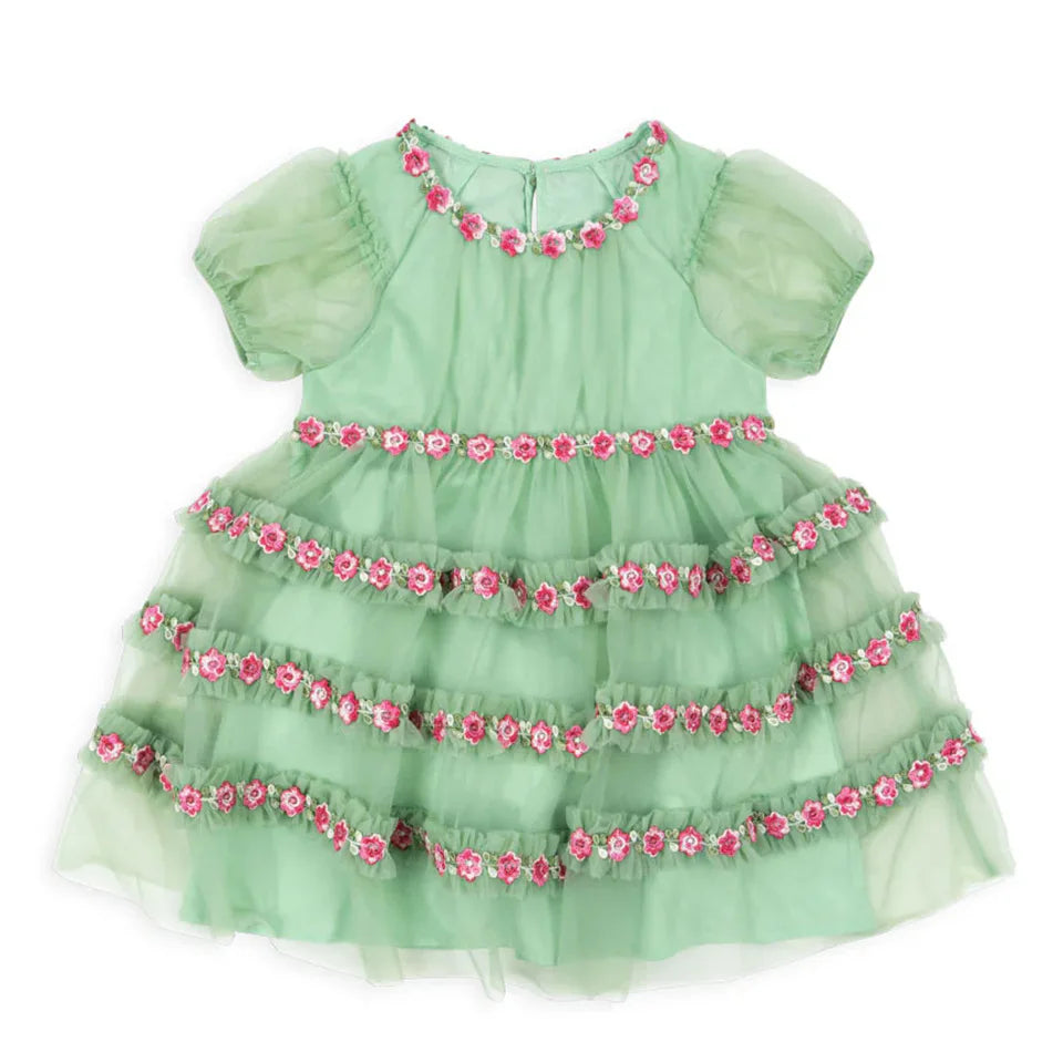 2025 Summer New Fashionable Versatile Cute Kids Dress with Rose and Big Bow Tulle Skirt Baby Girl Skirt Girl Dress