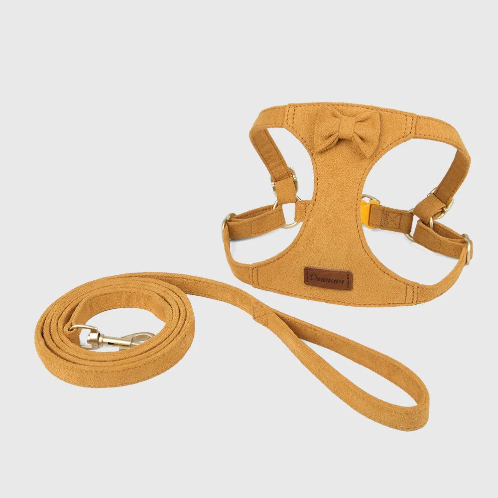 Pet Collars Trendy Premium Suede Dog Harness Leash Set-Adjustable Pet Chest Strap Soft Durable Puppy Kitten Fashion Accessories