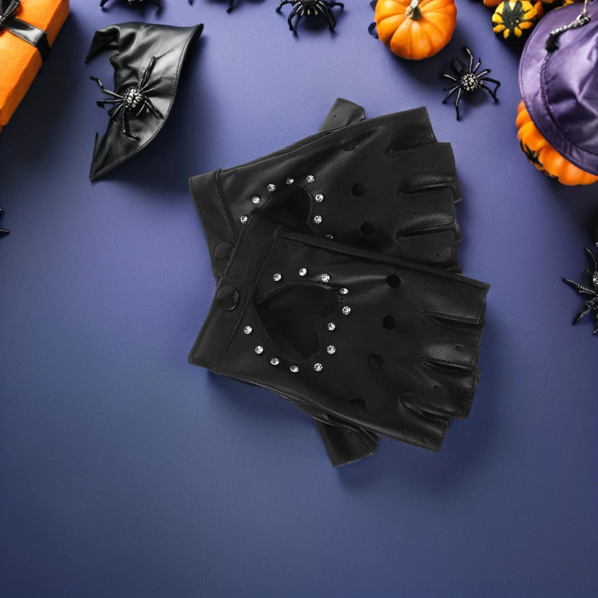 Children Dance Gloves: Kids Fingerless Black Gloves Heart Cutout Sparkly Design Pu Costume For Halloween Party Performance