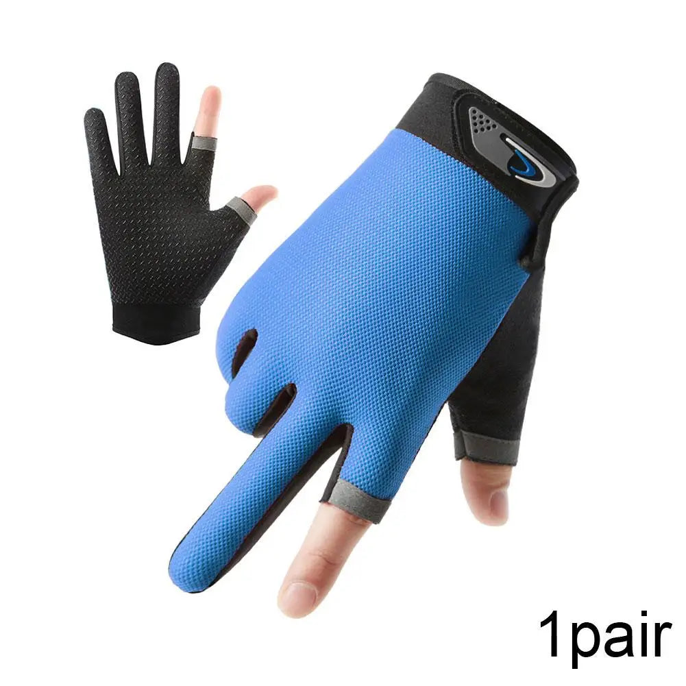 Men Fishing Gloves Women Two Finger Cut Male Touchscreen Angling Anti-Slip Sun-Proof Breathable Cycling Fitness Gloves