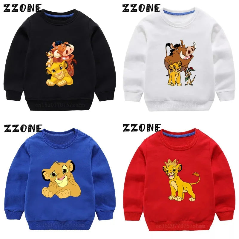 Kids Sweatshirts The Lion King Cute Simba Print Cartoon Children Hoodies Autumn Baby Pullover Outwear Tops Girls Boys Clothes