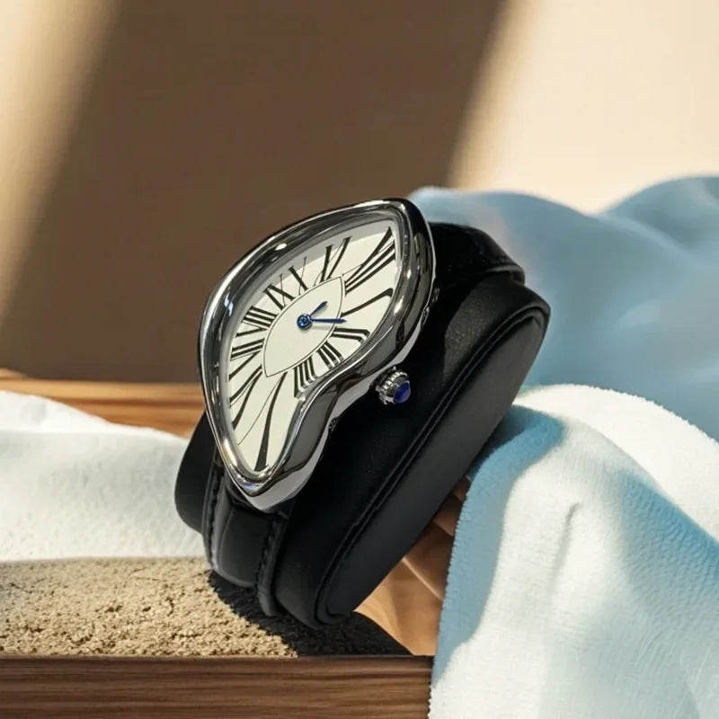 New Medieval Alien Watches Melt and Twist Y2K Alien Ladies and Men Leather Strap Fashion Advanced Ins niche Design Quartz Watch